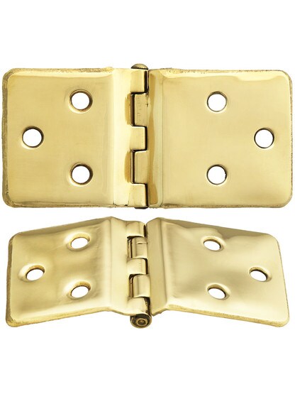 Pair of Sellers-Style Wraparound Hoosier Cabinet Hinges - 1 1/2 inch x 3 1/8 inch in Un-Lacquered Brass.